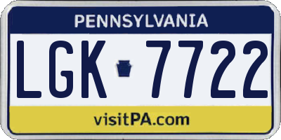 PA license plate LGK7722