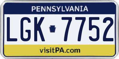 PA license plate LGK7752