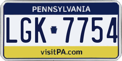 PA license plate LGK7754