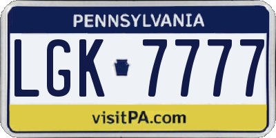 PA license plate LGK7777