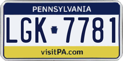 PA license plate LGK7781