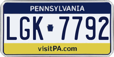 PA license plate LGK7792