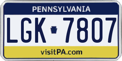 PA license plate LGK7807