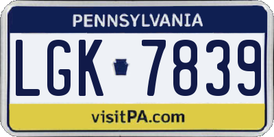 PA license plate LGK7839
