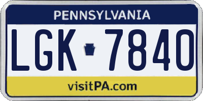 PA license plate LGK7840
