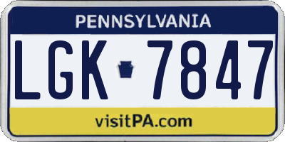 PA license plate LGK7847