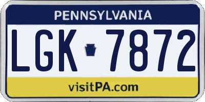 PA license plate LGK7872