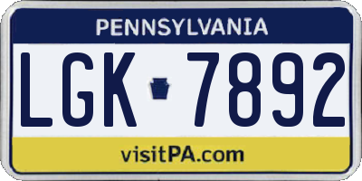 PA license plate LGK7892