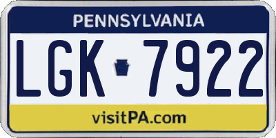 PA license plate LGK7922