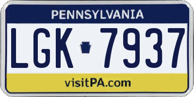PA license plate LGK7937