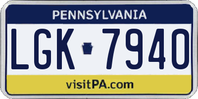 PA license plate LGK7940
