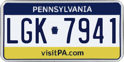 PA license plate LGK7941