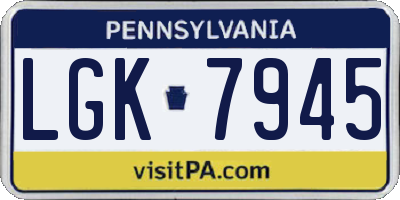 PA license plate LGK7945
