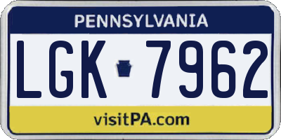 PA license plate LGK7962