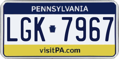 PA license plate LGK7967
