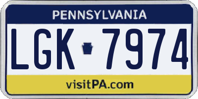 PA license plate LGK7974