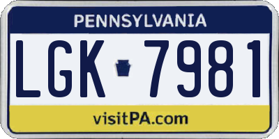 PA license plate LGK7981