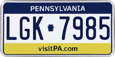 PA license plate LGK7985