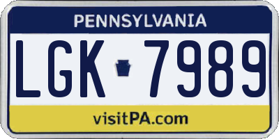 PA license plate LGK7989