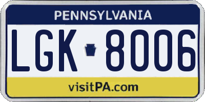 PA license plate LGK8006
