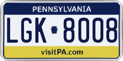 PA license plate LGK8008