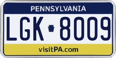 PA license plate LGK8009