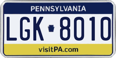 PA license plate LGK8010