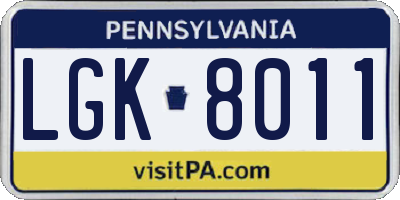 PA license plate LGK8011