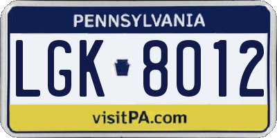 PA license plate LGK8012