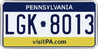 PA license plate LGK8013