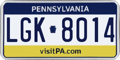 PA license plate LGK8014