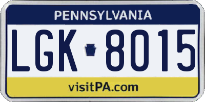 PA license plate LGK8015