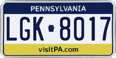 PA license plate LGK8017