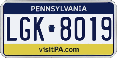 PA license plate LGK8019