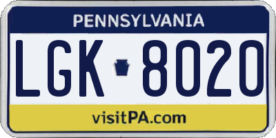 PA license plate LGK8020