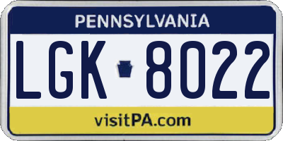 PA license plate LGK8022
