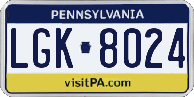 PA license plate LGK8024