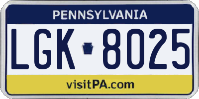 PA license plate LGK8025