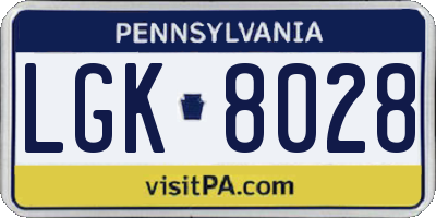 PA license plate LGK8028