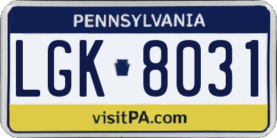 PA license plate LGK8031