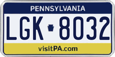 PA license plate LGK8032