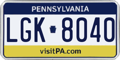 PA license plate LGK8040