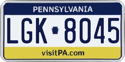PA license plate LGK8045