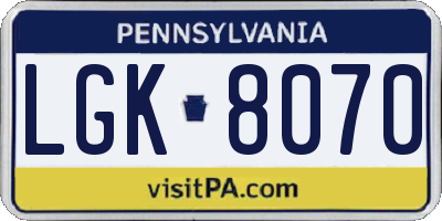 PA license plate LGK8070