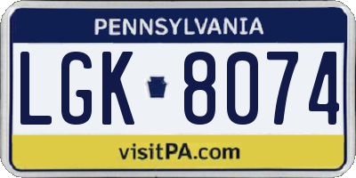 PA license plate LGK8074