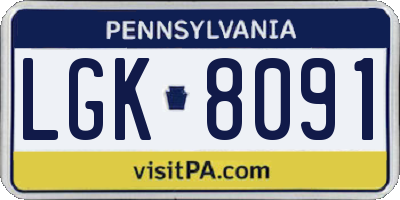 PA license plate LGK8091