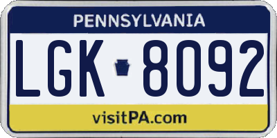 PA license plate LGK8092