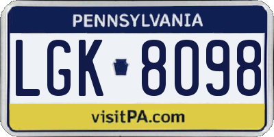 PA license plate LGK8098