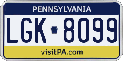 PA license plate LGK8099
