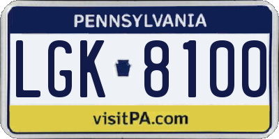 PA license plate LGK8100